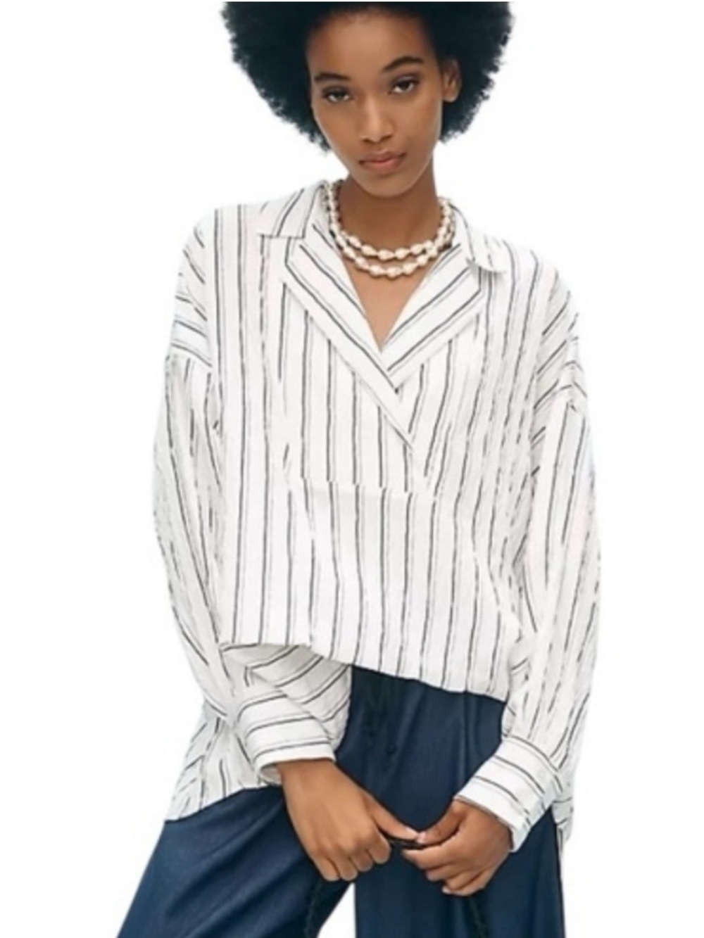 ANTHROPOLOGIE The Dylon Long-Sleeve Wide-Placket Top Striped Women's Sz MP $108